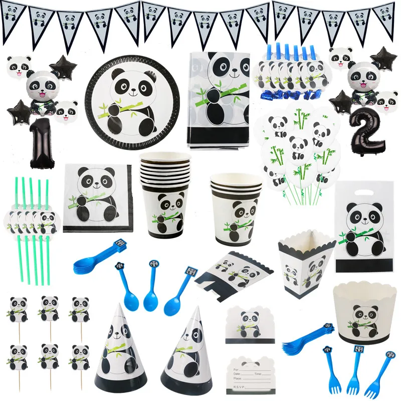 Тематическая вечеринка с изображением мультяшной панды, баннер с Днем рождения, салфетка, воздушные шары с пандой, топперы для торта, подарочные пакеты, детский душ для дома 0