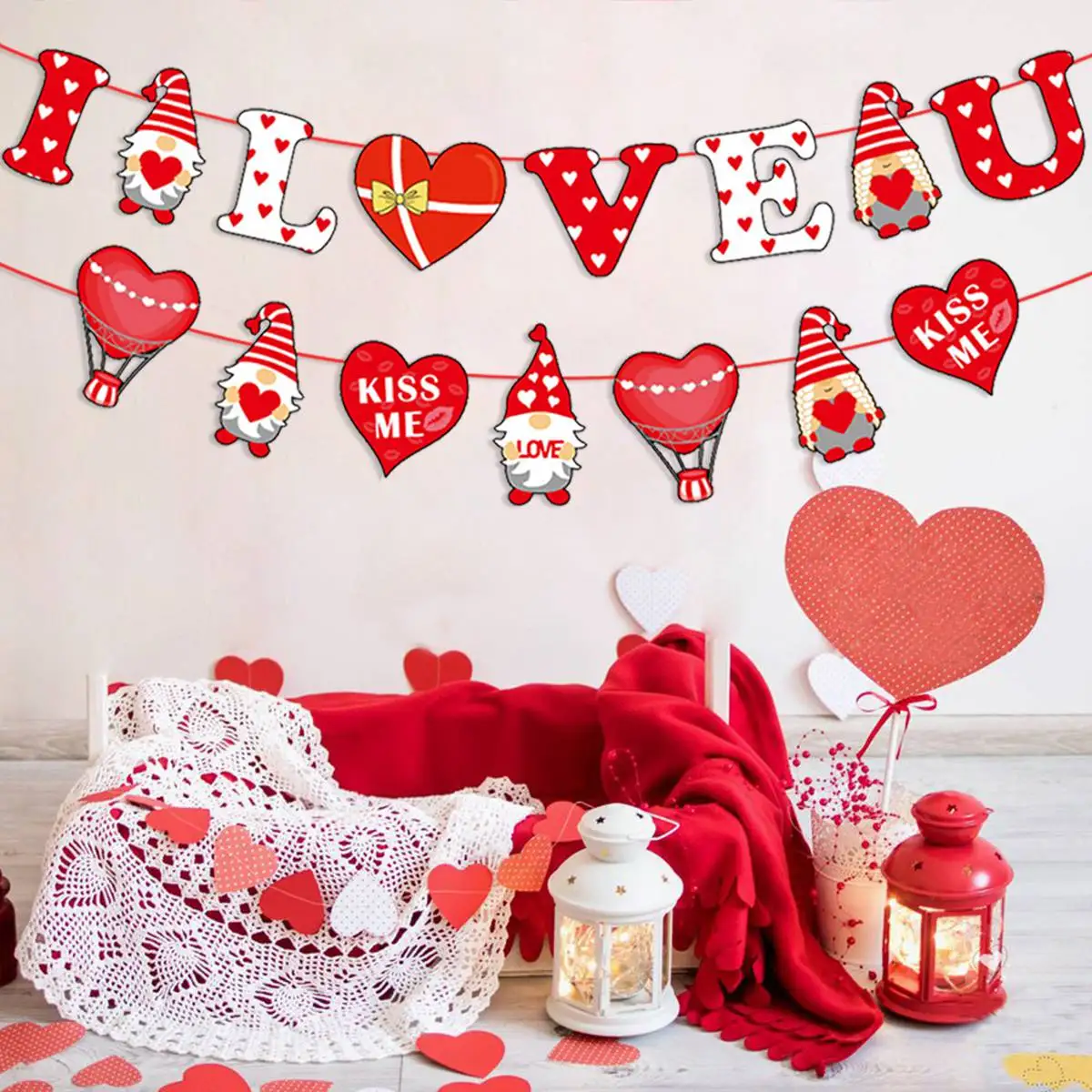 Украшение ко Дню Святого Валентина, Розово-красное сердечко, скатерть для влюбленных, скатерть для романтической вечеринки в честь Дня Святого Валентина 0
