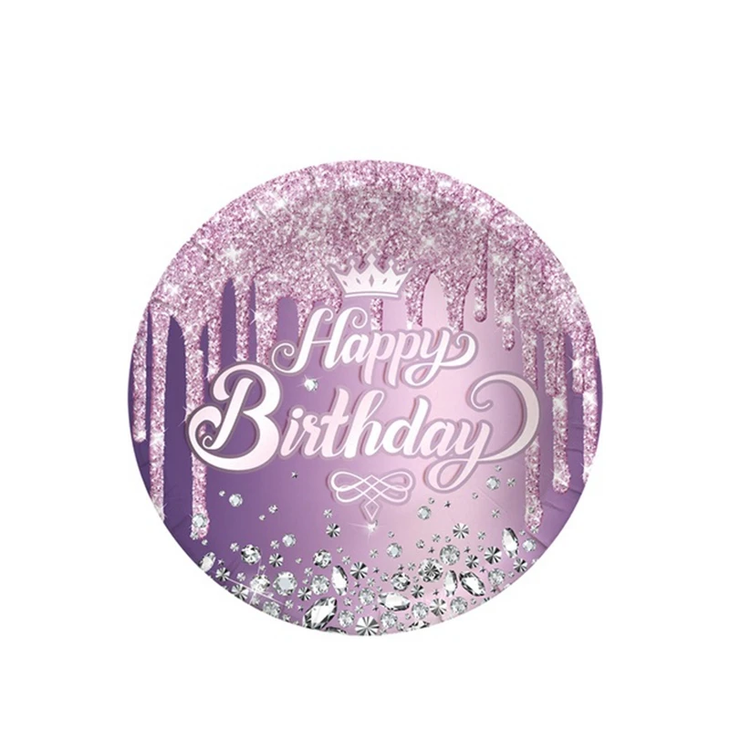 Фиолетовая бриллиантовая корона тема с Днем Рождения Одноразовая посуда Салфетки Тарелки Чашки баннерные шарики украшение свадьбы для взрослых 3