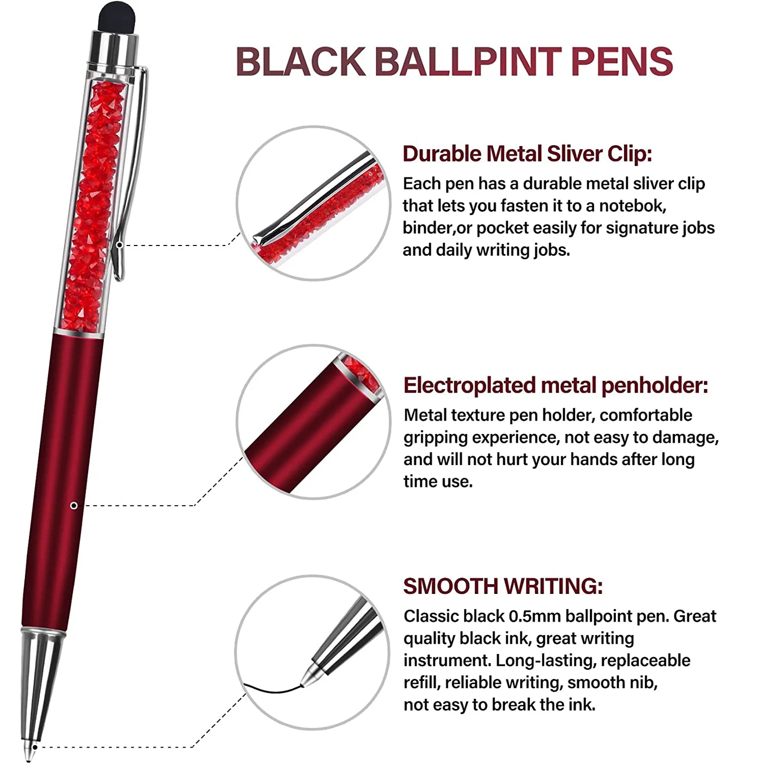 Шариковые ручки со стилусом, Стилус 2-в-1 с кристалалми и Бриллиантами, Блестящая ручка с Черными чернилами, Сенсорная ручка с Выдвижным экраном, Канцелярские принадлежности 1
