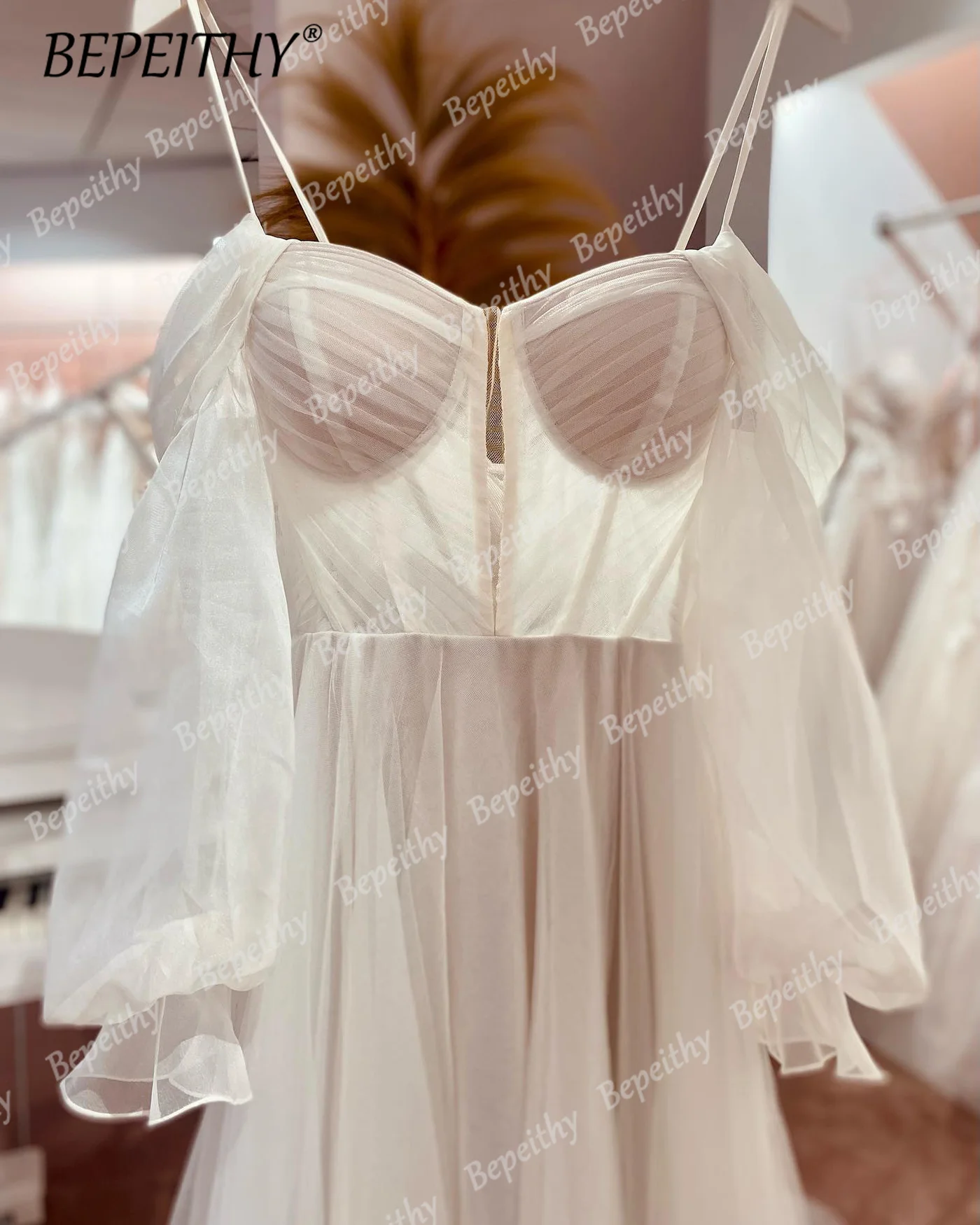 Элегантный вырез в виде сердечка, тюль с длинными рукавами, Свадебные платья с открытыми плечами, Свадебные платья трапециевидной формы, современное простое свадебное платье 3