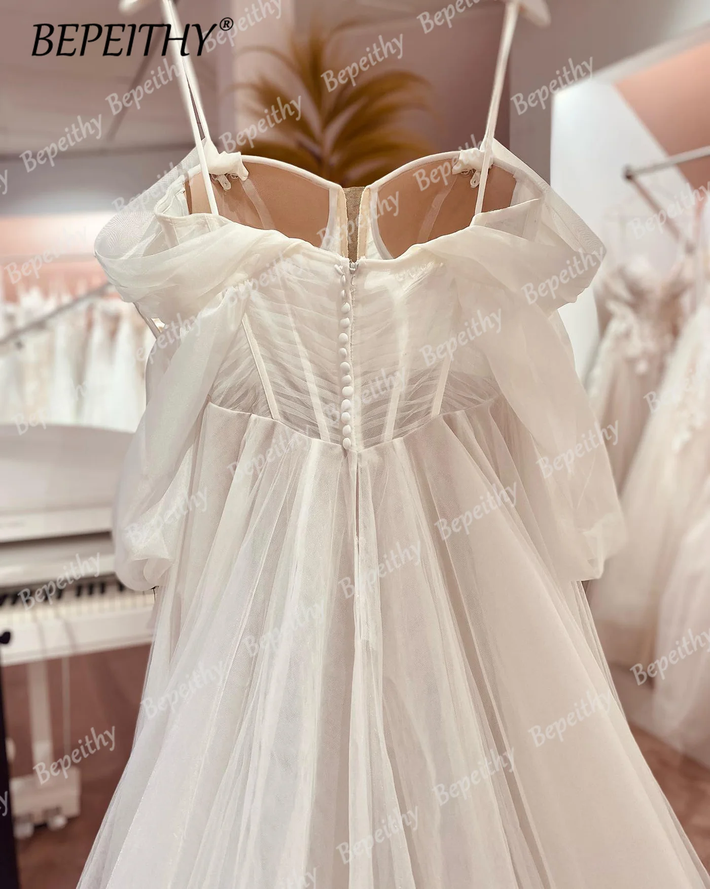 Элегантный вырез в виде сердечка, тюль с длинными рукавами, Свадебные платья с открытыми плечами, Свадебные платья трапециевидной формы, современное простое свадебное платье 4